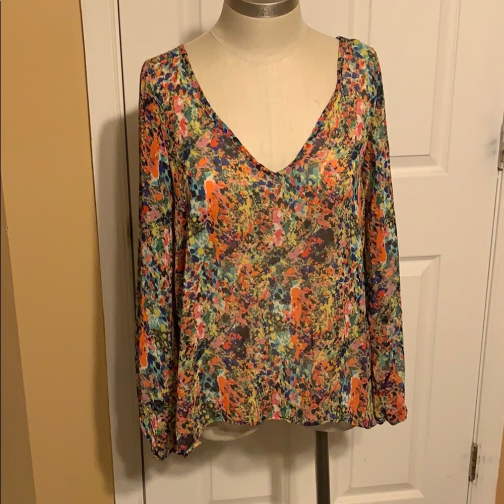 2b Bebe Colorful Sheer Slit Back Blouse Y2K